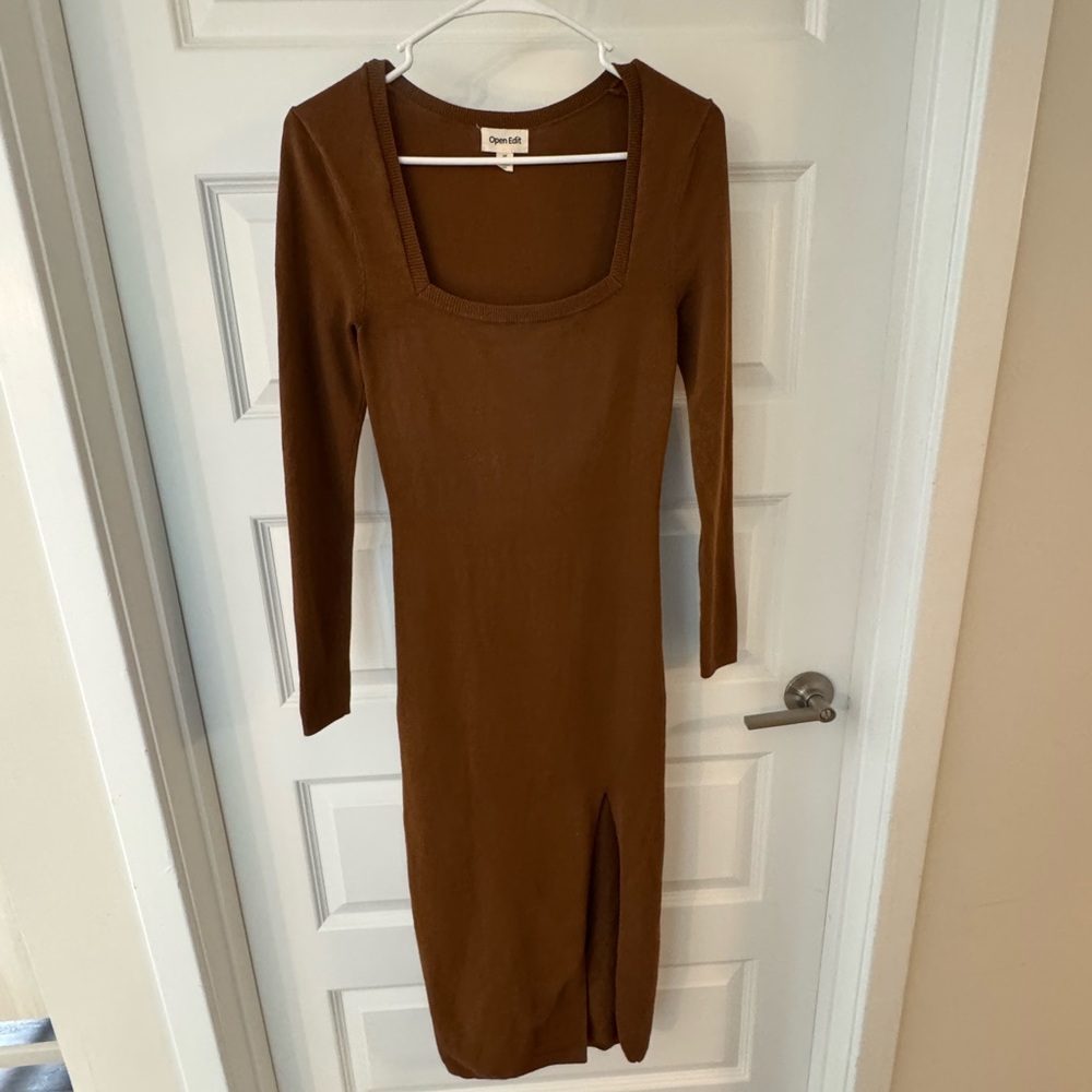 Brown Long Sleeve Bodycon Dress